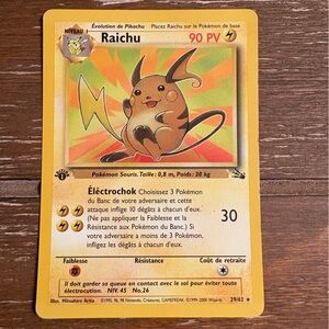 Pokemon French Raichu 29/62 1st Edition Trading Card